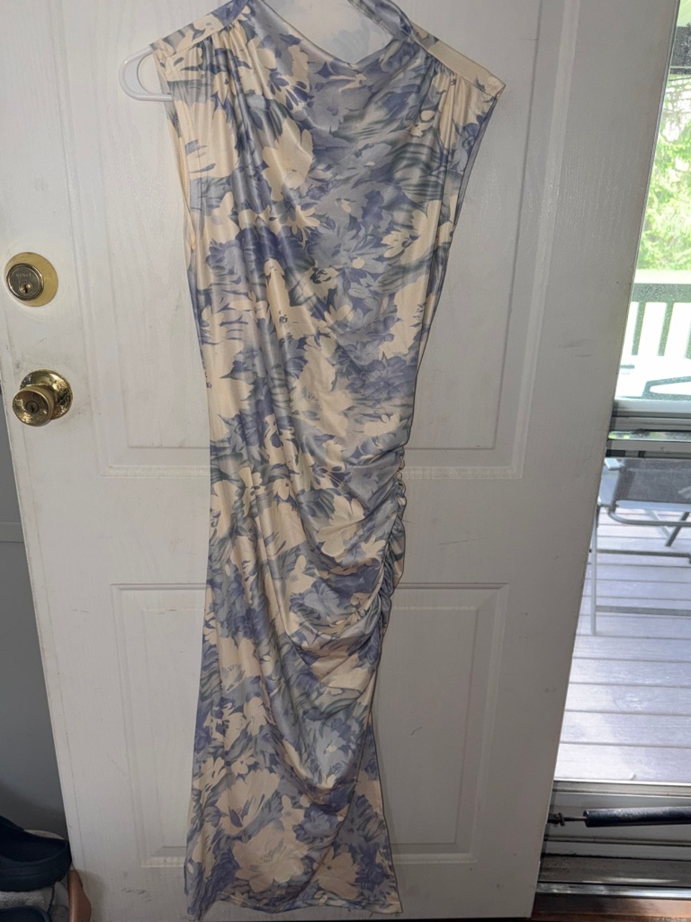 Sleeveless Floral Maxi Dress in Cream and Light Blue